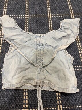 Zara Light Blue Denim Ruffle-Back Crop Top for Girls